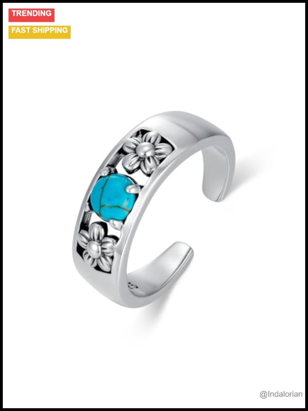 Adjustable Real Turquoise Toe Rings 925 Sterling Silver Open Band Summer